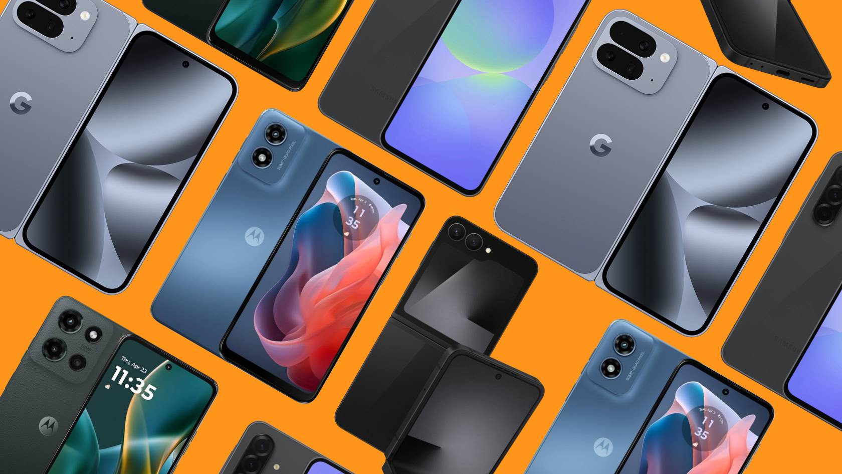 Photo showing renders of various Android phones from Samsung, Motorola, and Google.