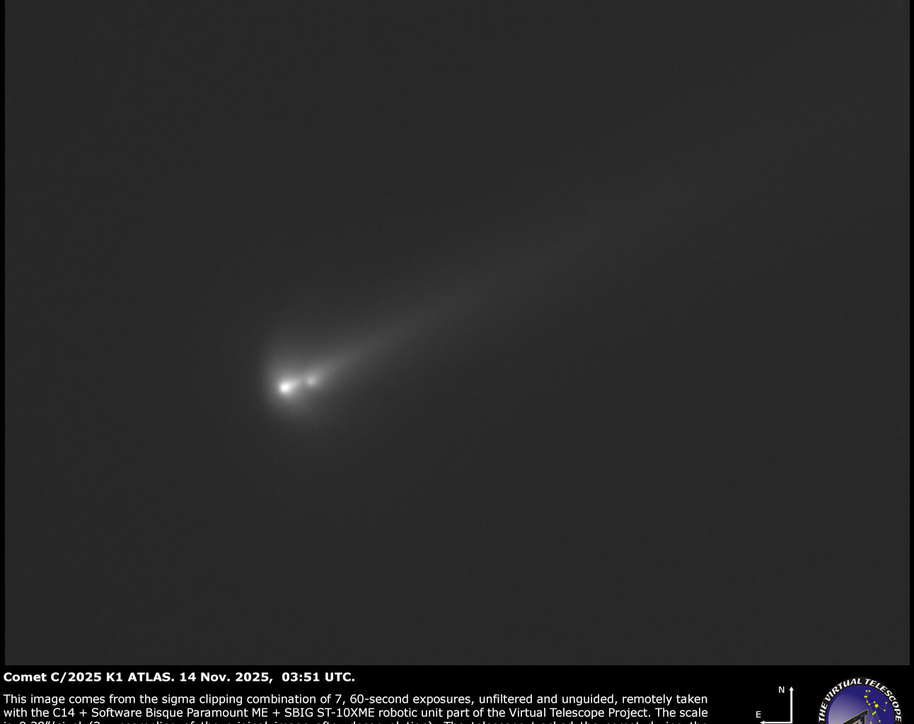 Comet C/2025 K1 ATLAS: a complex structure is visible. 14 Nov. 2025.