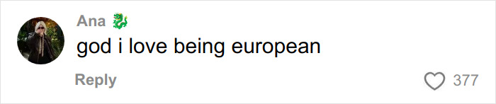Comment stating love for being European, highlighting a social media post about pay for ambulance rides in America.