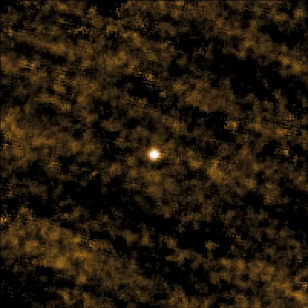 A bright point of light at center with streaks and one large bright object moving past.