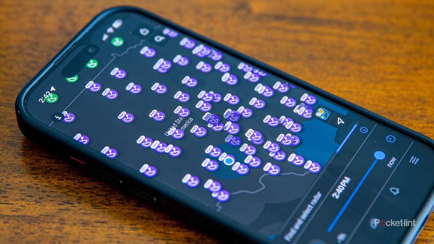 A still photo of the Rain Viewer live radar map. 