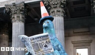 Glasgow artist swaps Duke of Wellington statue's traffic cone for paper-reading pigeon