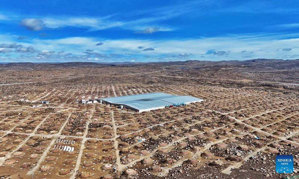 An aerial drone photo taken on October 28, 2025 shows a view of the Large High Altitude Air Shower Observatory (LHAASO) in Daocheng county, Southwest China