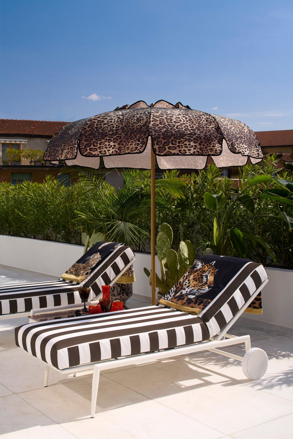 Zebra and leopard print adorn this outdoor furniture by Dolce & Gabbana Casa. Photo: Handout