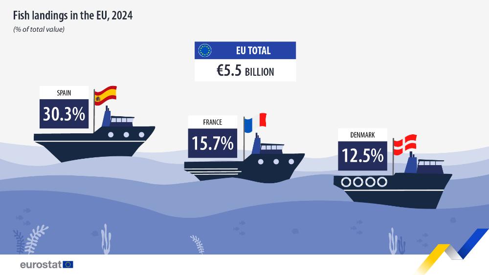 Fish landings in the EU, 2024  (% of total value). Chart. See link to the full dataset below.