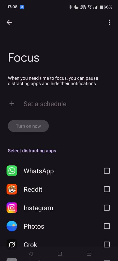 Screenshot showing the Focus page under Settings