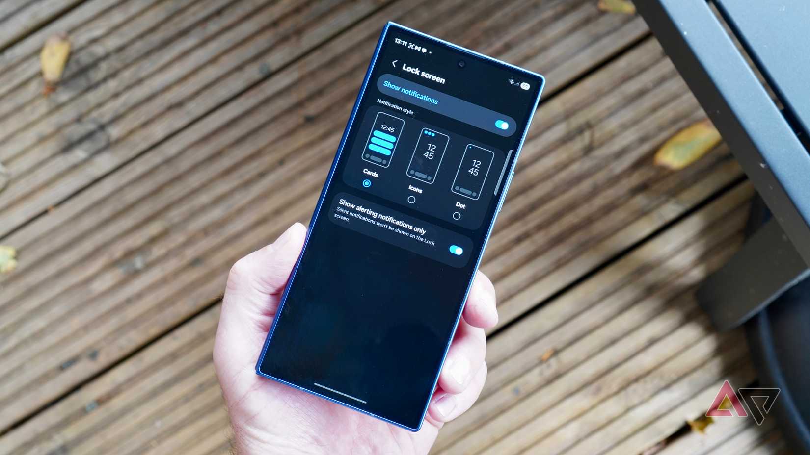 lock screen settings on a Galaxy Z fold 7 with three selectable option shown while holding the phone