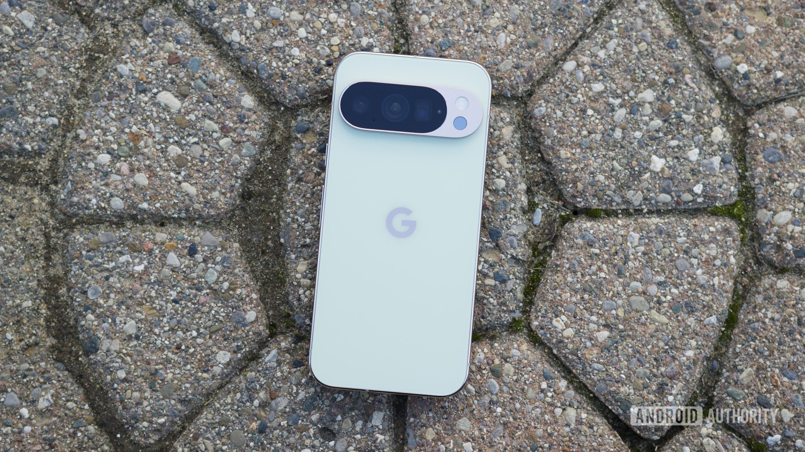 The Google Pixel 10 Pro laying face-down on the pavement.