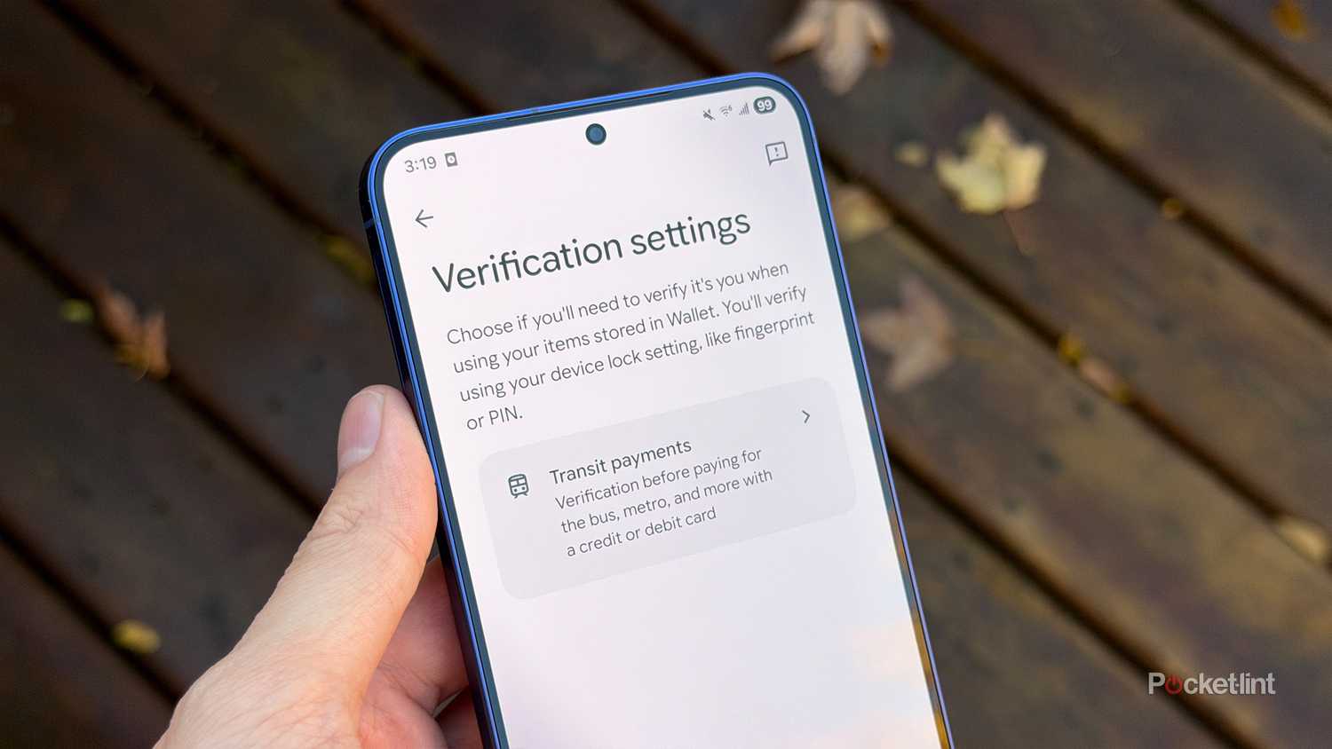Google Wallet verification settings.