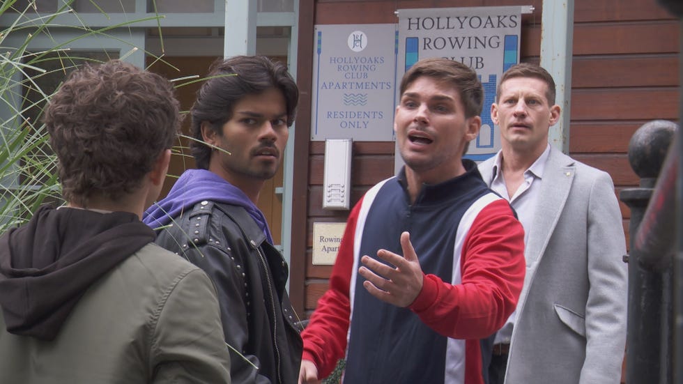lucas hay, dillon ray, ste hay and john paul mcqueen in hollyoaks