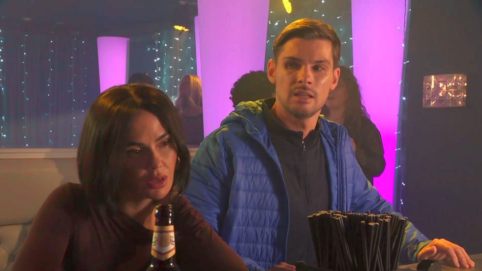 hollyoaks, mercedes mcqueen and ste hay at the bar in the loft