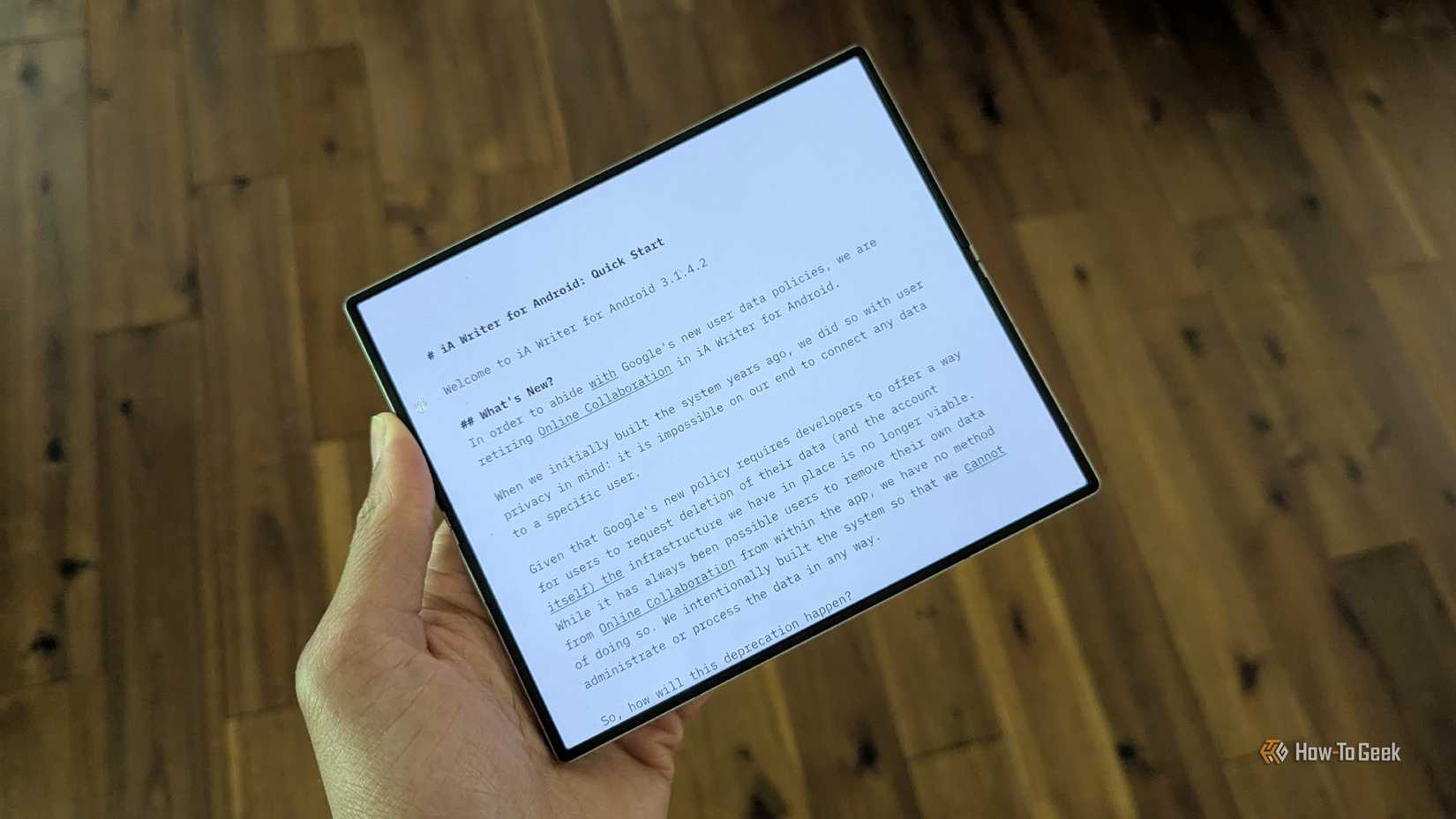 iA Writer on a Samsung Galaxy Z Fold 6.