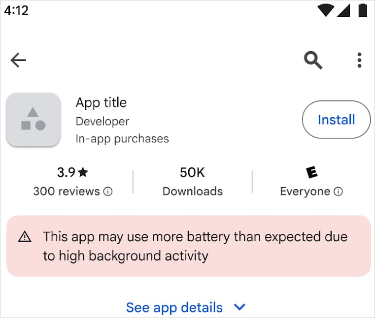 Warning displayed on Google Play