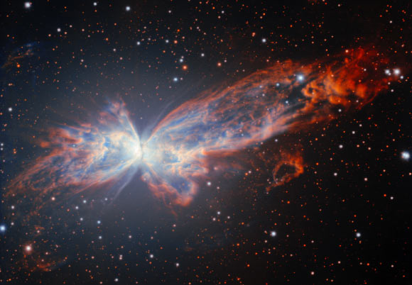 This image, captured by the Gemini South telescope, shows the planetary nebula NGC 6302. Image credit: International Gemini Observatory / NOIRLab / NSF / AURA / J. Miller & M. Rodriguez, International Gemini Observatory & NSF’s NOIRLab / T.A. Rector, University of Alaska Anchorage & NSF’s NOIRLab / M. Zamani, NSF’s NOIRLab.