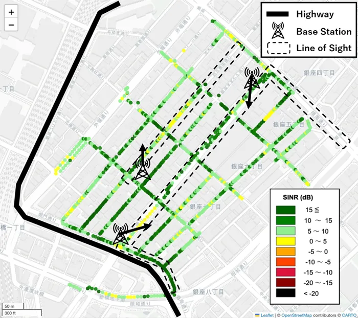Figure 2: Measurement results of 7GHz SINR (the closer to green, the better the communication quality)