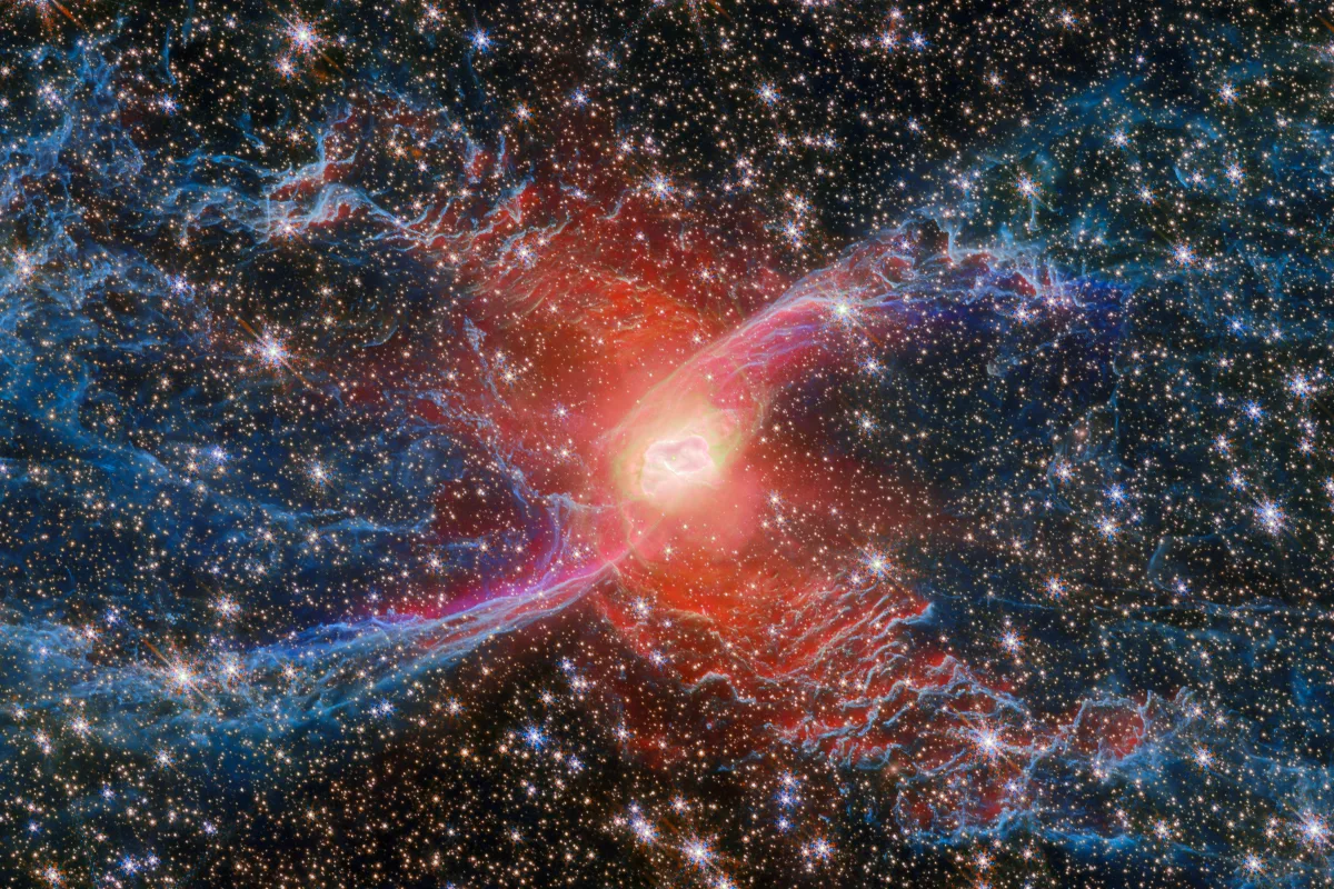 James Webb Space Telescope image of NGC 6537, the Red Spider Nebula. Credit: ESA/Webb, NASA & CSA, J. H. Kastner (Rochester Institute of Technology)