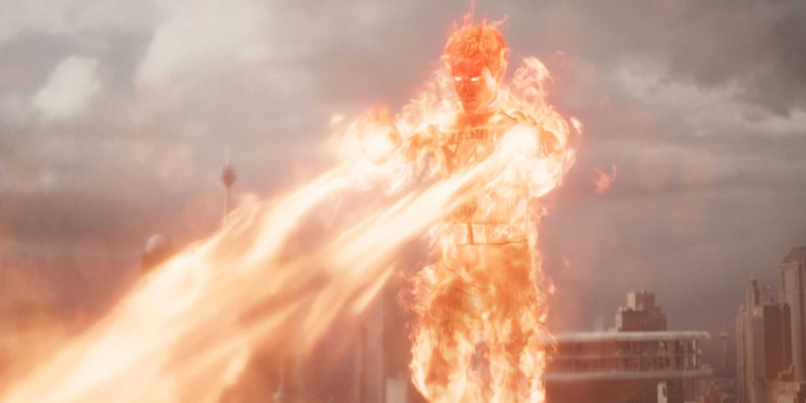 Johnny Storm using his Human Torch powers in The Fantastic Four: First Steps