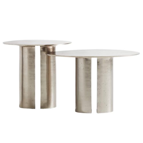 Crate &amp; Barrel, Argent Metal Round Nesting Accent Tables, Set of 2