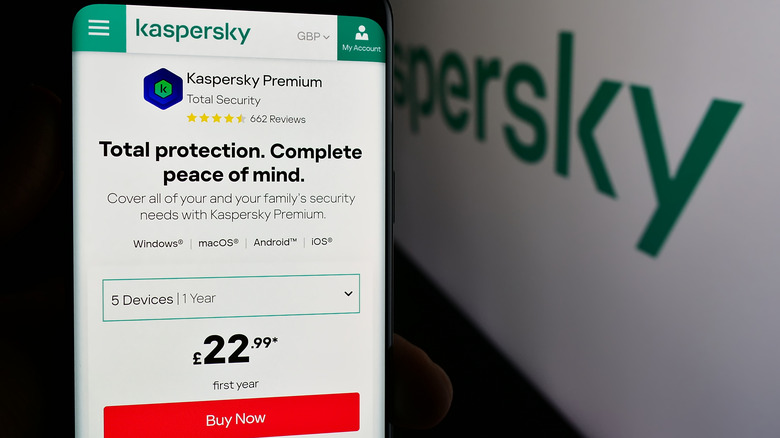 kaspersky purchase page displayed on a phone screen