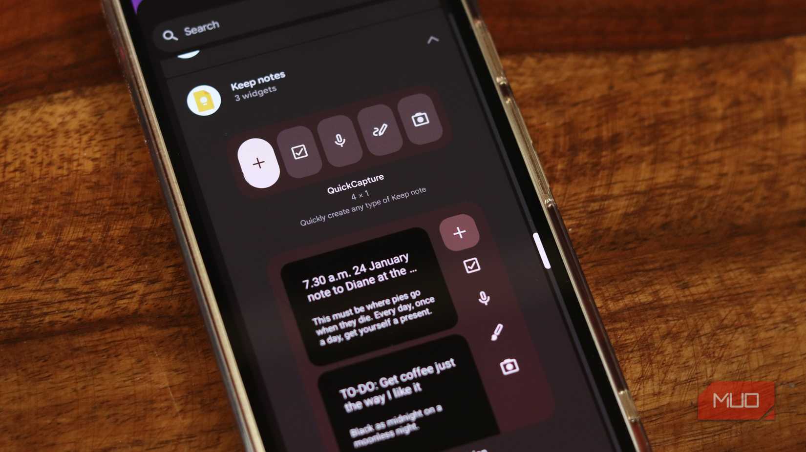 Keep notes widget on Android.