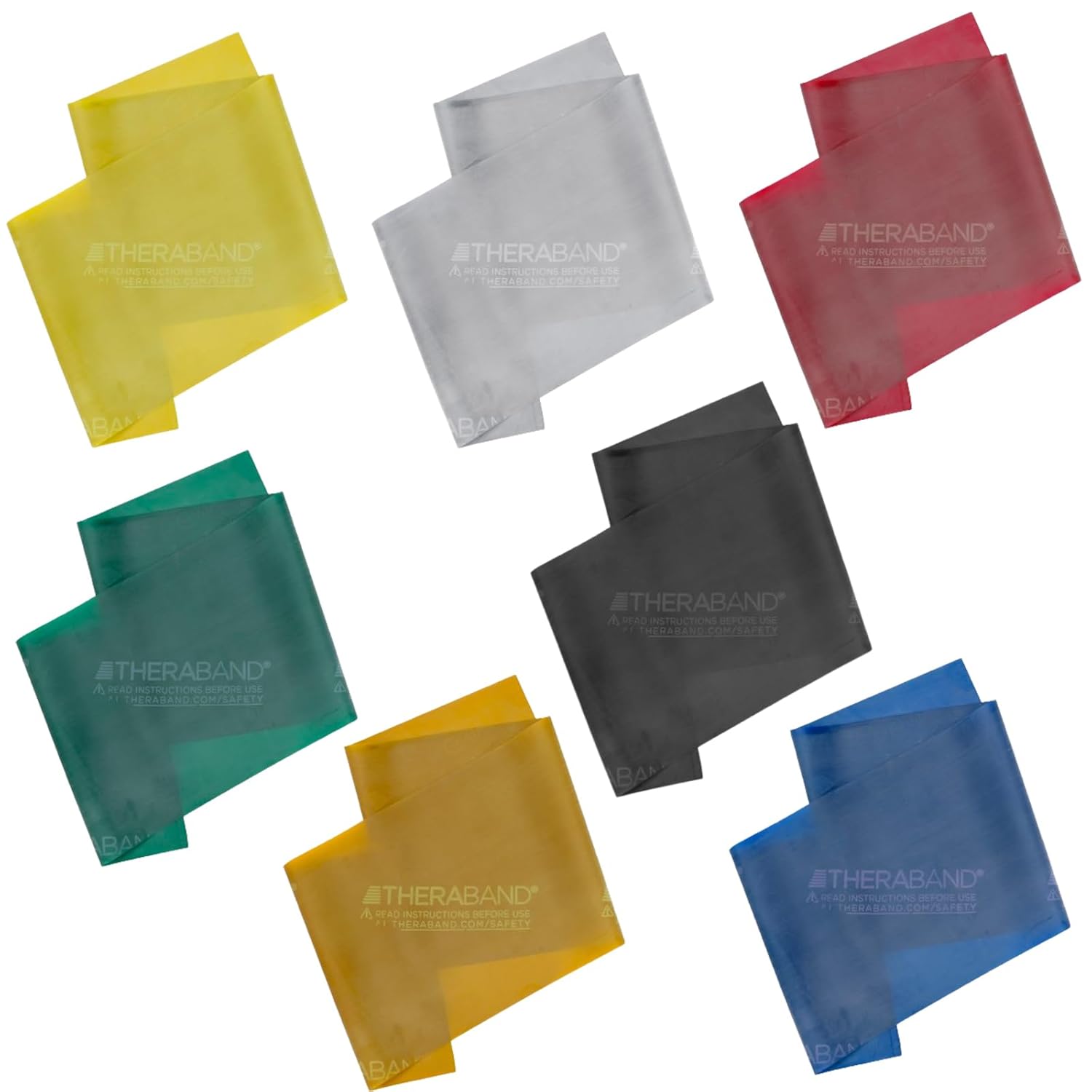 Theraband Professional Latex Resistance Band Set, Pack of 7, Individual 6 Ft Elastic Band for Upper &amp; Lower Body Exercise, Physical Therapy, Pilates, At-Home Workouts, 6 Foot Band, Levels 1 to 7