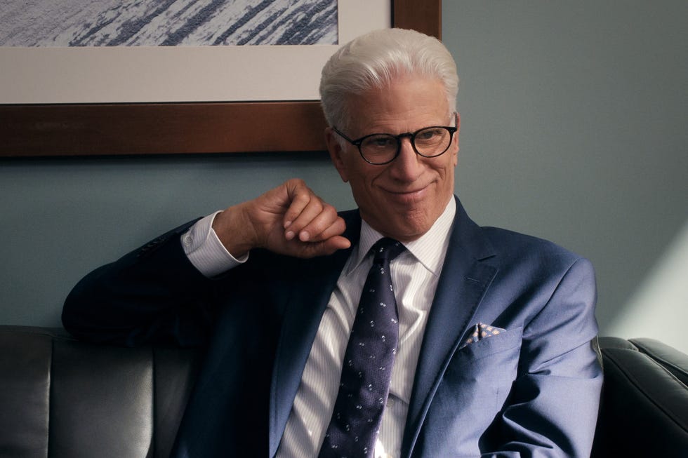 a man on the inside. ted danson as charles looking pleased with himself