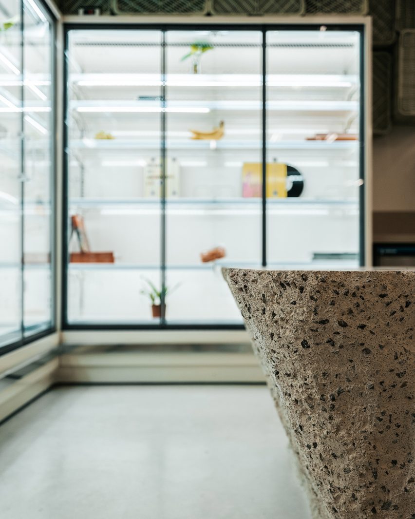 Concrete table and fridges