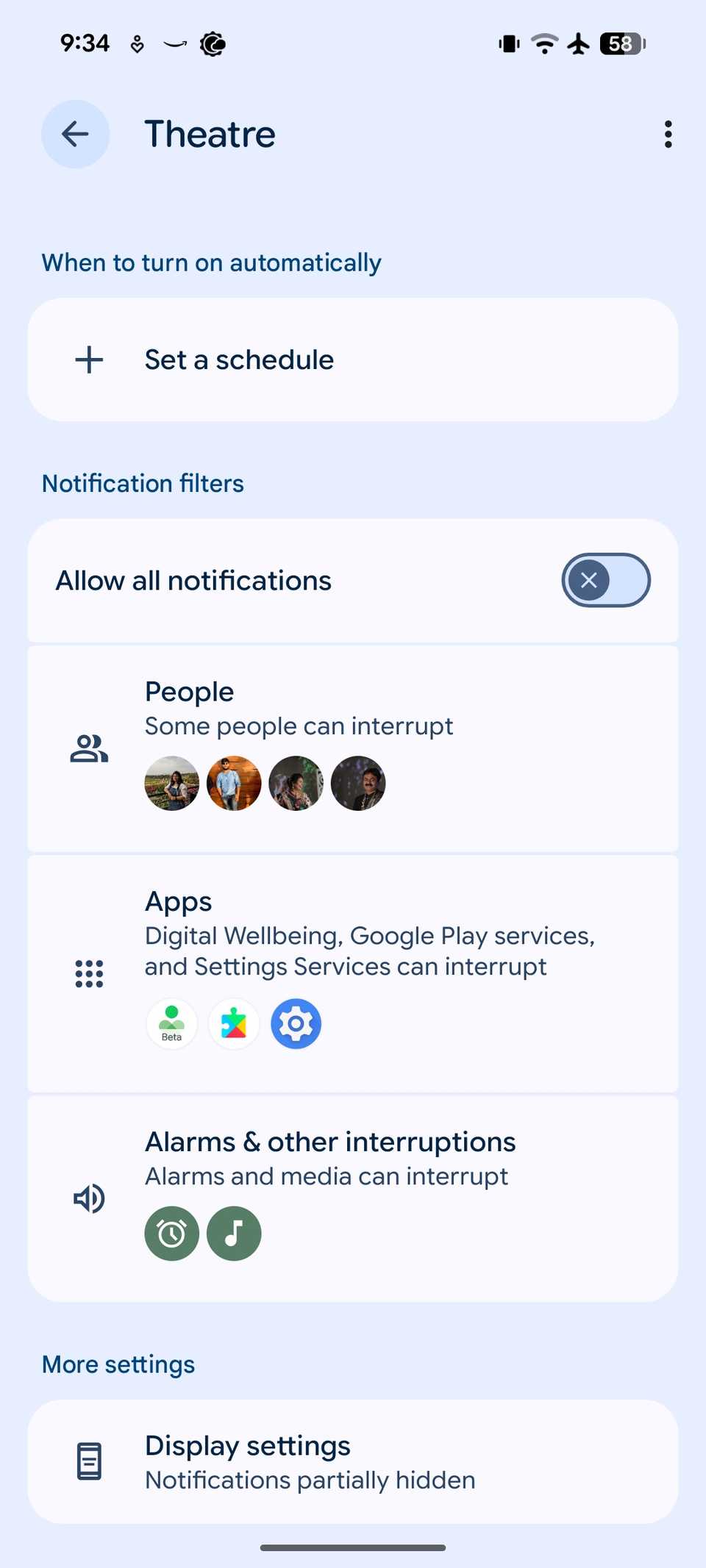 Theatre mode settings on Pixel