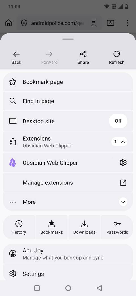 Screenshot showing how to clip an article in Firefox using Obsidian Web Clipper extension