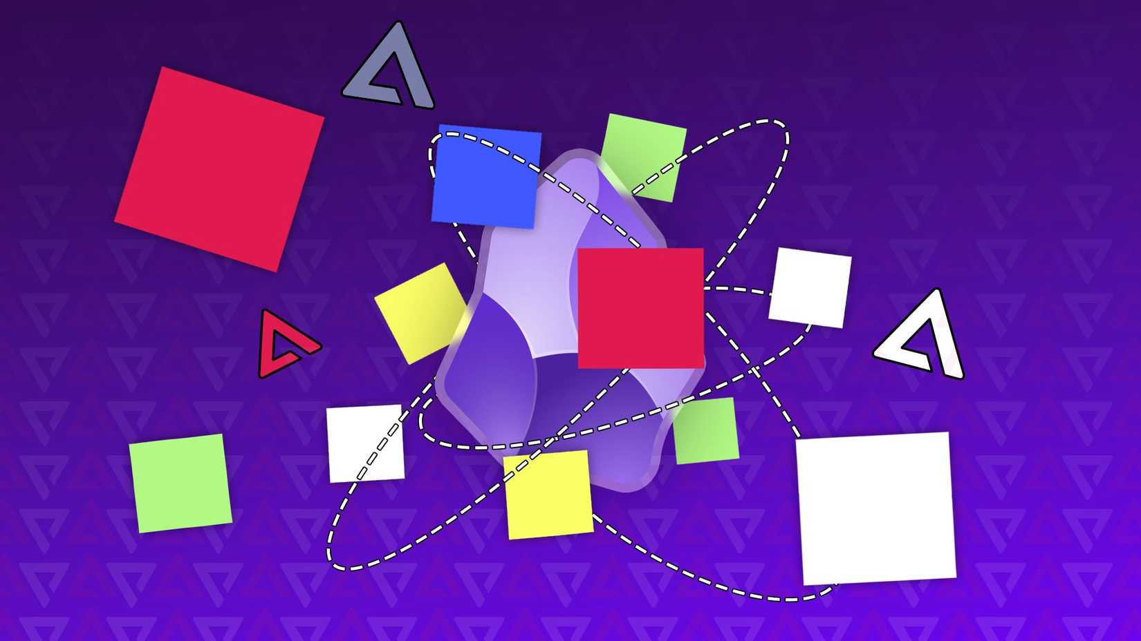 Colorful notes scattered around the Obsidian app logo on a purple background