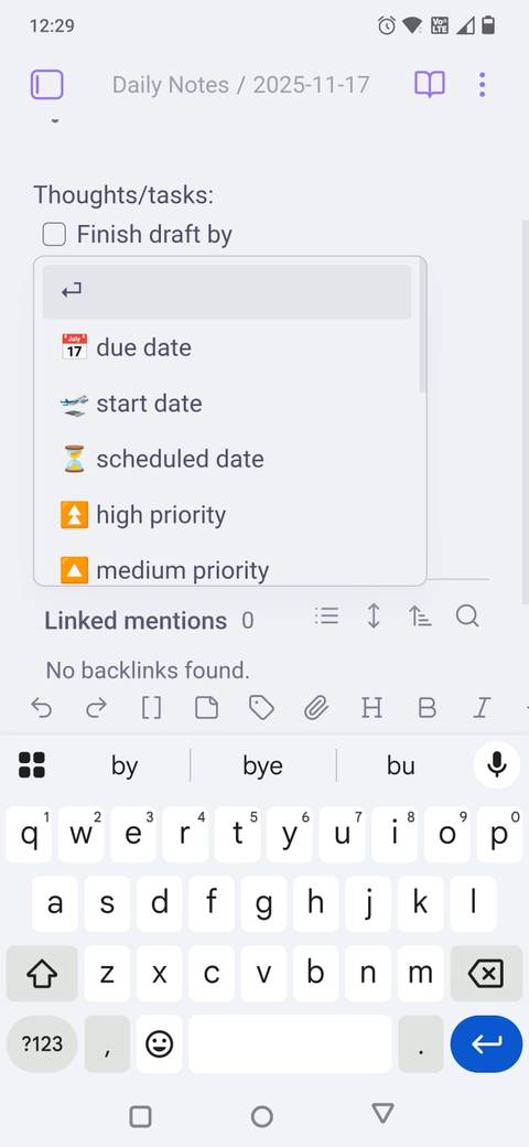 Screenshot of tasks in Obsidian