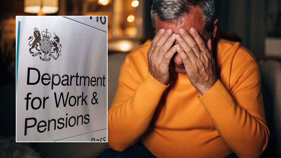 Older man worried and DWP sign