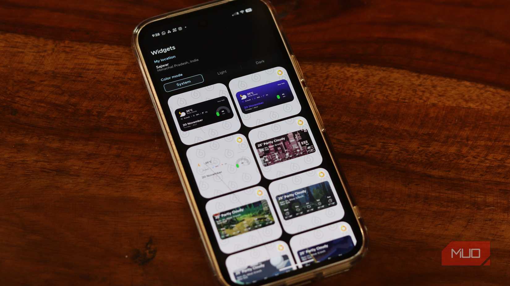 Overdrop weather widget customization options.