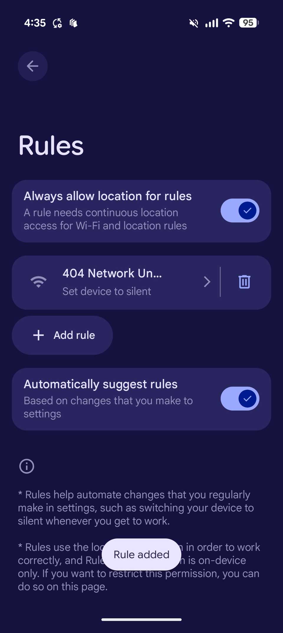 Finish screen after Rule setup in Pixel