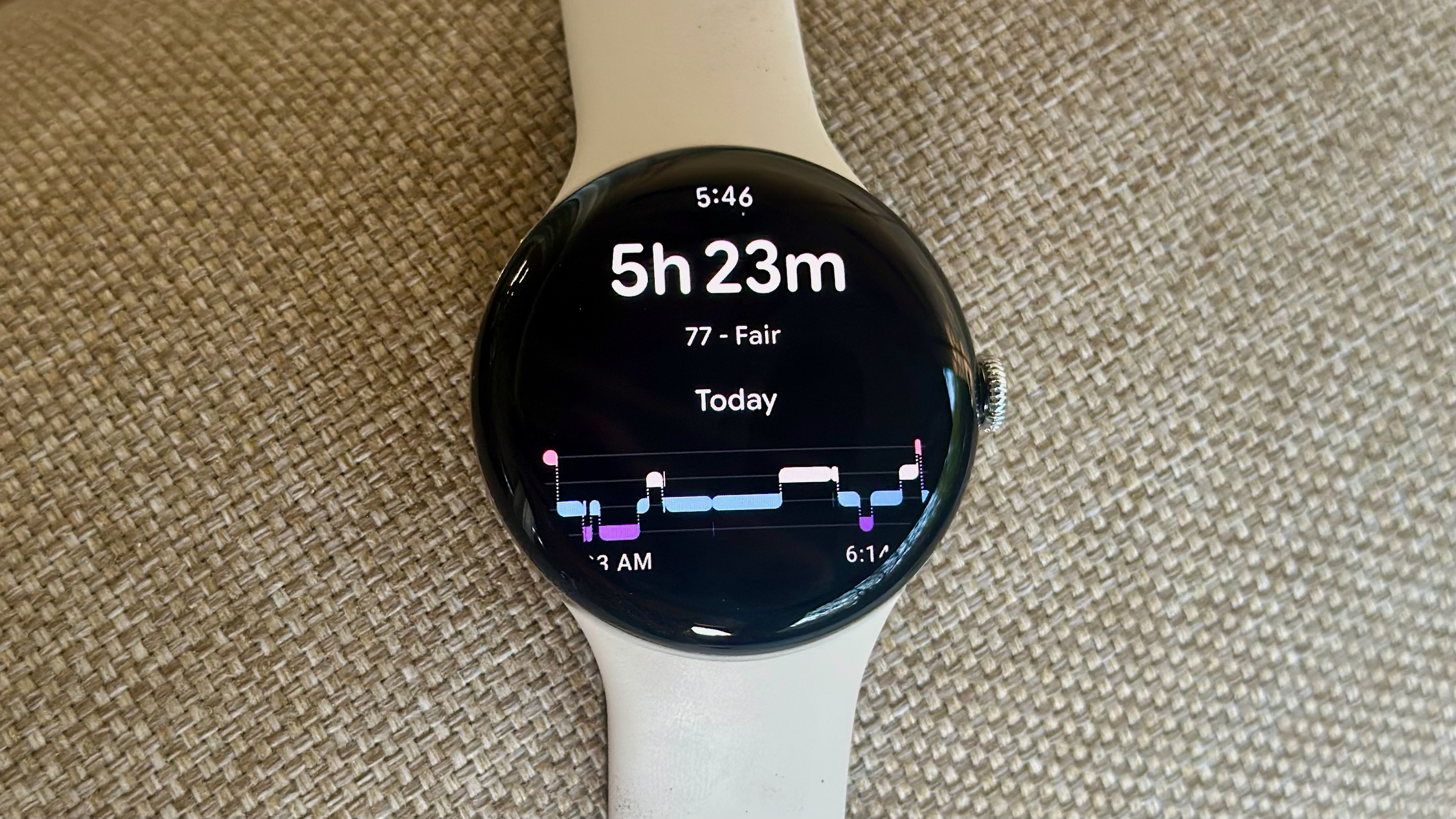 A sleep summary with sleep zones on the Google Pixel Watch 4.