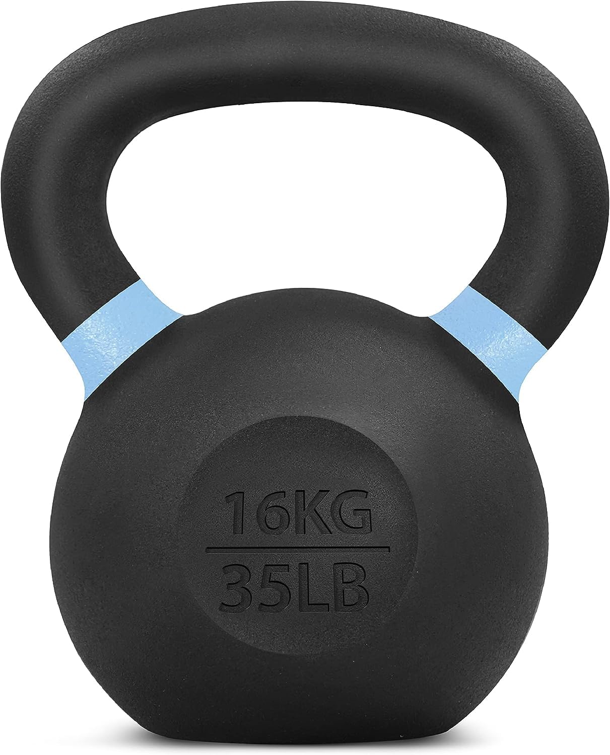 Yes4all Powder Coated Kettlebell, 35 Lb Cast Iron Core Kettlebells With Non-Slip Handle &amp; Flat Bottom for Conditioning, Heavy Duty for Strength Training - Single, Light Blue