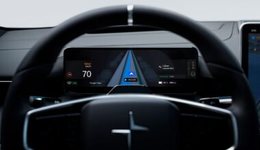 Polestar Google Maps Lane Guidance on drivers display behind steering wheel