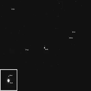 NASA’s Psyche captured images of Earth and our Moon from about 180 million miles (290 kilometers) away in July 2025, as it calibrated its imager instrument. When choosing targets for the imager testing, scientists look for bodies that shine with reflected sunlight, just as the asteroid Psyche does. Credit: NASA/JPL-Caltech/ASU
