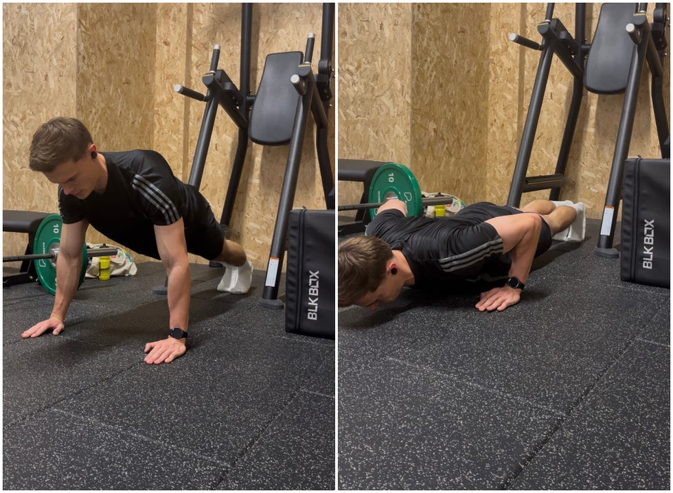 man performs pushup movement as part of daniel craig workout