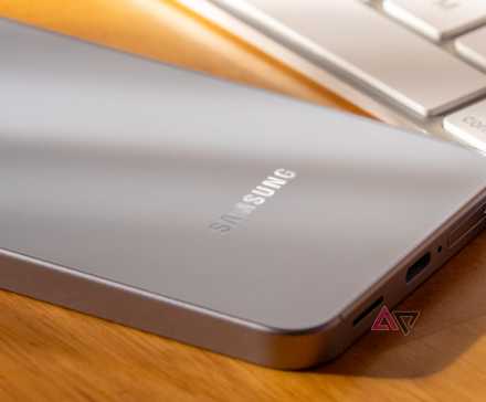 Samsung Galaxy S25 lying face down on a desk with the Samsung logo visible