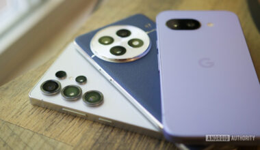 The Samsung Galaxy S25 Ultra, OnePlus 13, and Google Pixel 9a next to each other.