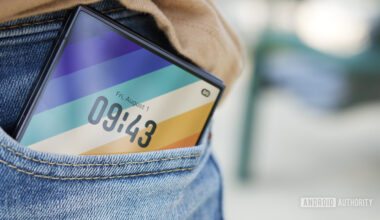 The Galaxy Z Flip 7 sticking out of someone's pocket.
