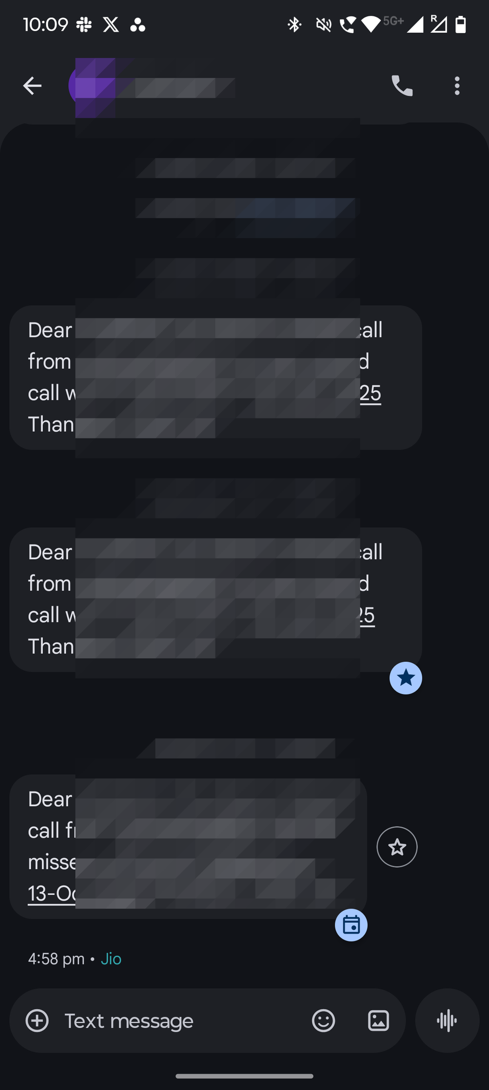 Screenshot showing a Starred messages in Google Messages app