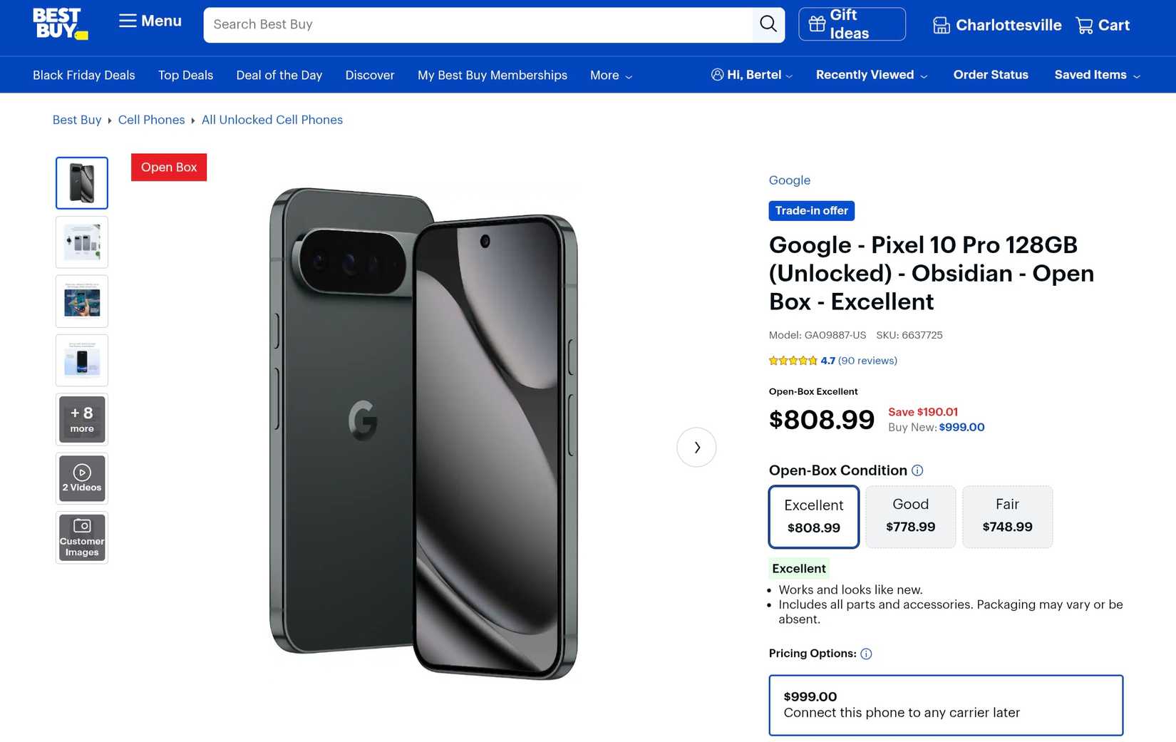An open box Google Pixel 10 Pro available from Best Buy for nearly $200 off.