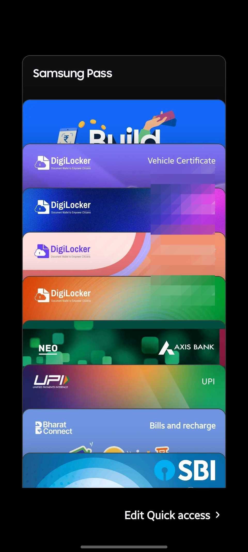 Screenshot showing Samsung Wallet's stacked view