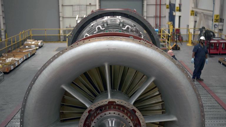 Mitsubishi makes gas turbines for power stations at its factory outside Savannah, Georgia