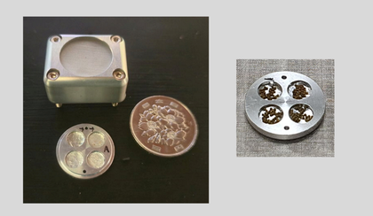 The aluminum "space exposure utensils" that housed the spores on their 283-day space journey.