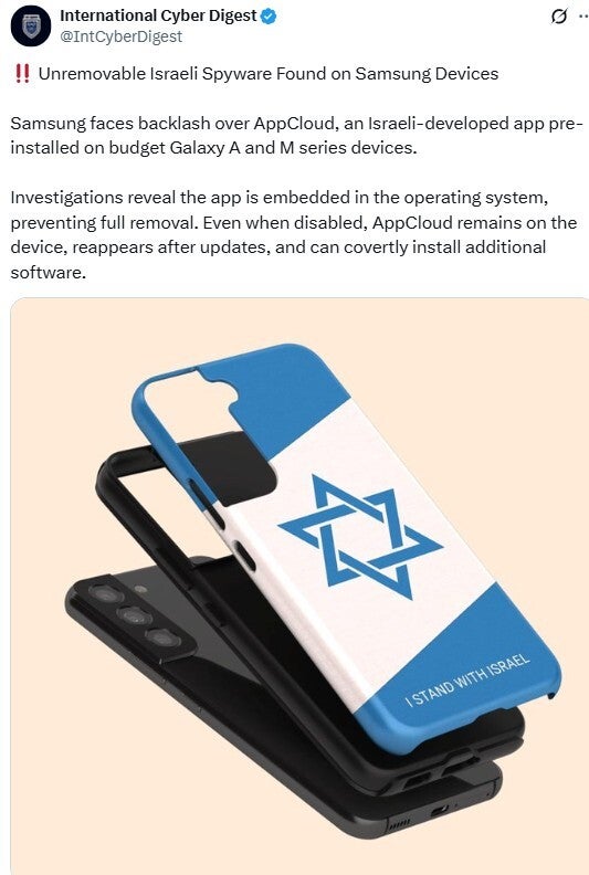 Information about AppCloud was posted in a tweet. | Image credit-X - Bad optics on Samsung's part is causing concern over unremovable app on some Galaxy phones