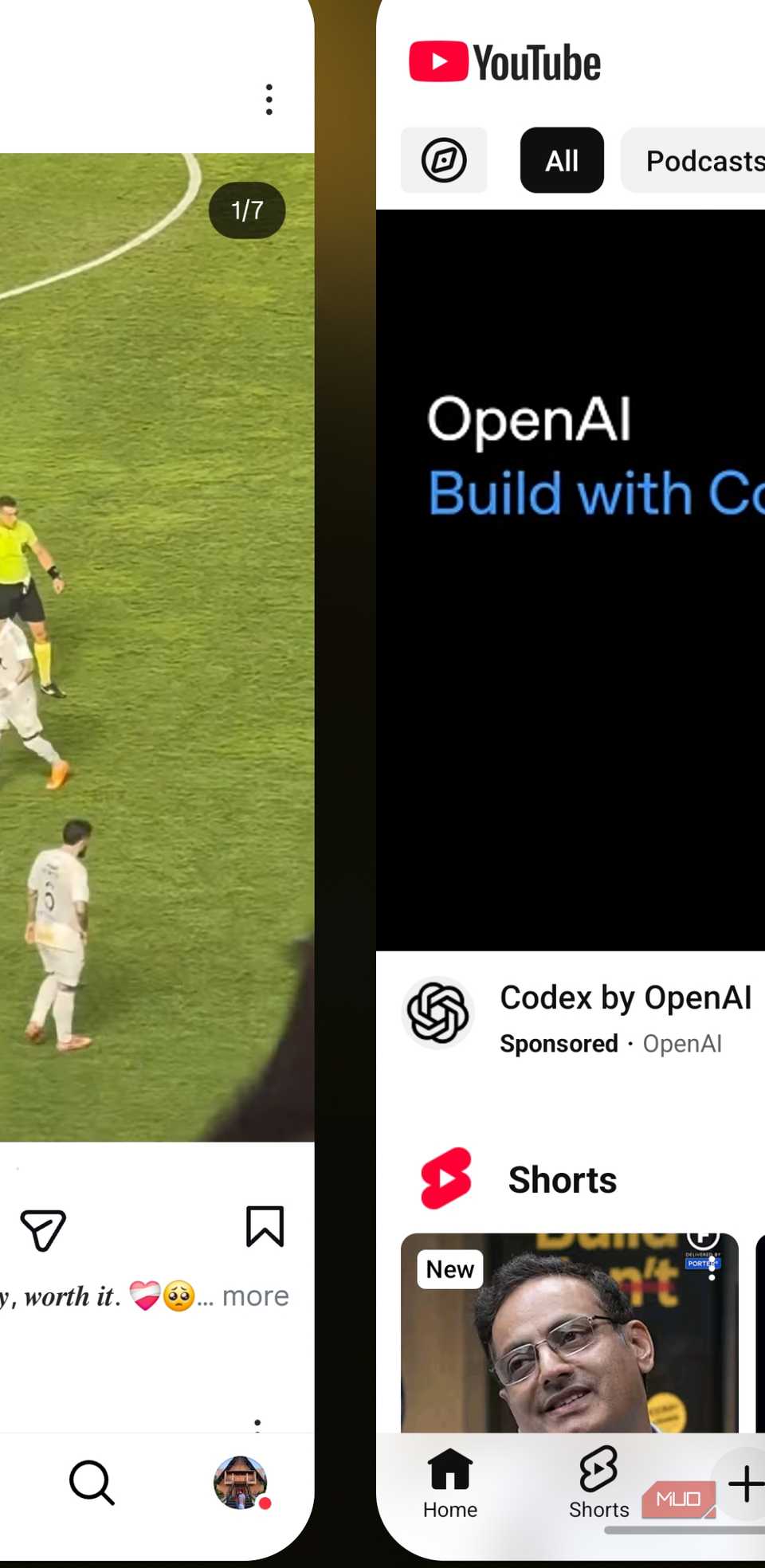Switching apps gesture on Android
