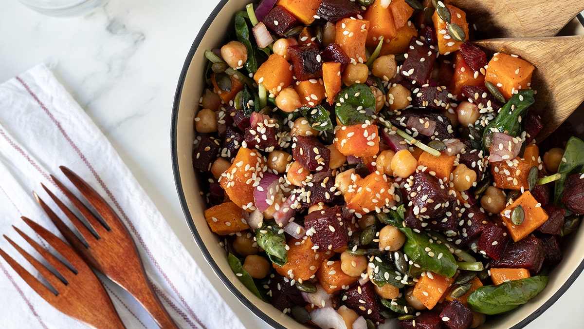 Pumpkin salad with seeds, greens